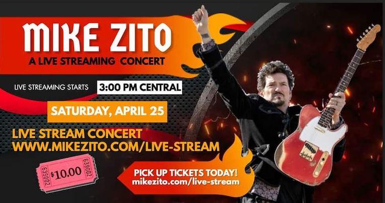 Mike Zito, live streaming blues concert announcement, April 25th, Rock and Blues Muse