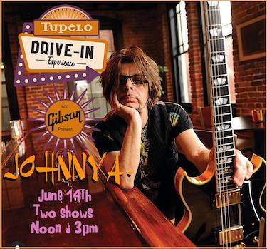 Johnny A., guitarist, historic social distance performance, June 14, Tupelo Music Drive In Experience Stage, Rock and Blues Muse