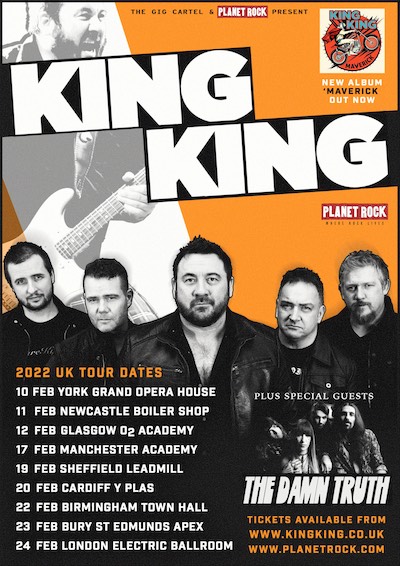 King King February 2022 UK Tour with special guests The Damn Truth poster