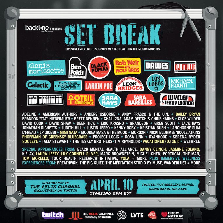 Backline Announces ‘Set Break’ Livestream Event April 10 To Support Mental Health in Music Industry flyer