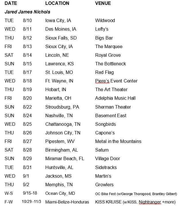 Jared James Nichols tour dates 