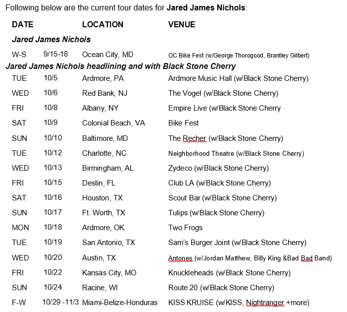 Jared James Nichols tour dates image