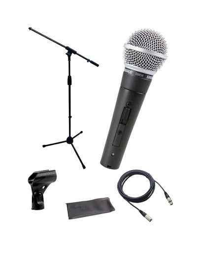 Shure SM58-S Microphone Bundle with on/off Switch, clip and pouch, MIC Boom Stand and XLR Cable