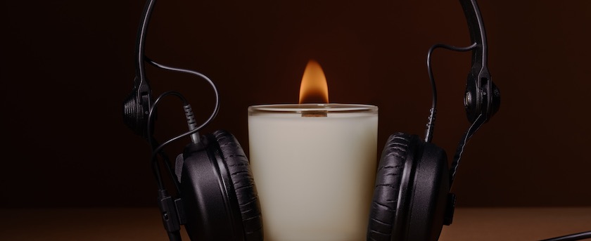 Photo headphones and candle