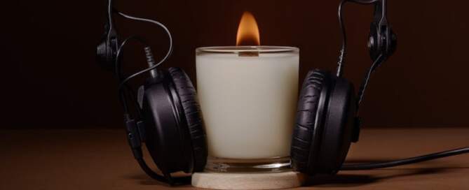 Candle and headphones, photo, Music Heals: Mental Health Awareness Month