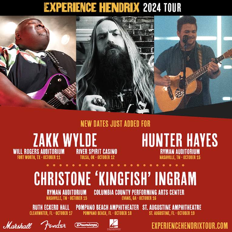 Experience Hendrix Tour Dates,Zack Wilde, Hunter Hayes & Christone 'Kingfish' Ingram, tour flyer